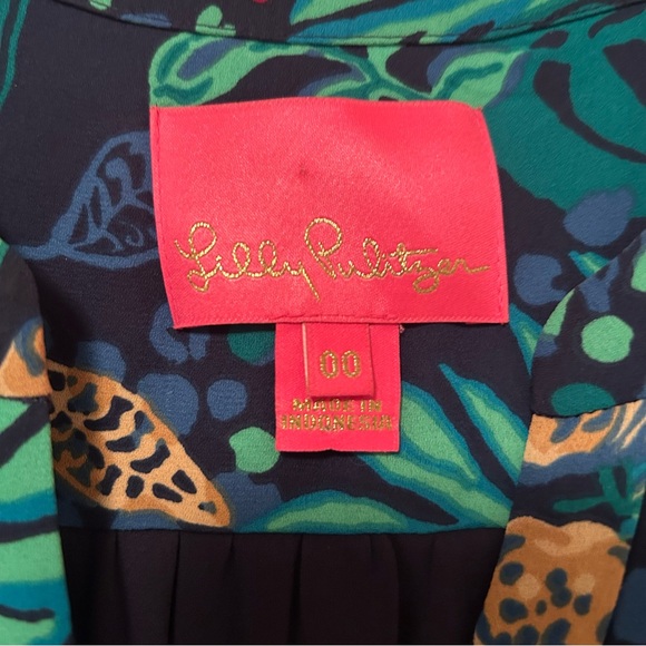 Lilly Pulitzer Gabriel Dress Navy Life of the Party Flare Sleeve Lileeze Size 00 - Picture 5 of 7